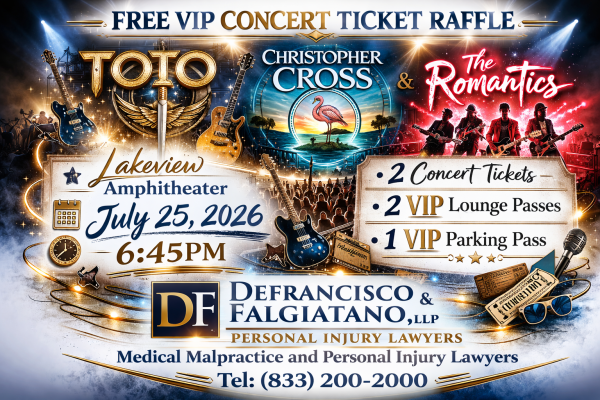 DeFrancisco & Falgiatano Personal Injury Lawyers are once again raffling off free concert tickets. Simply enter your contact information below. Winners will be posted on here and our Facebook page. Thank you! - Free Giveaway