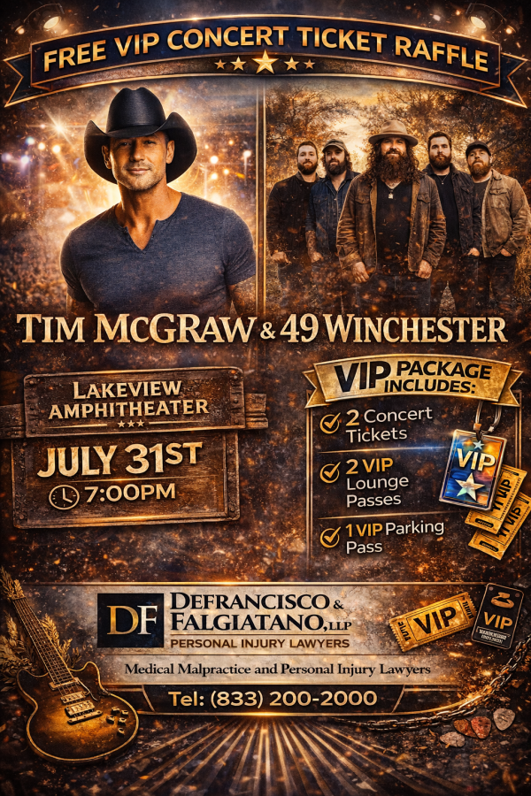 DeFrancisco & Falgiatano Personal Injury Lawyers are once again raffling off free concert tickets. Simply enter your contact information below. Winners will be posted on here and our Facebook page. Thank you! - Free Giveaway