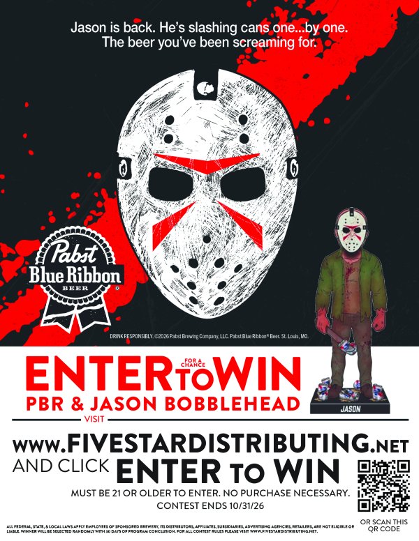 Pabst Blue Ribbon Friday the 13th Jason Bobblehead - Free Giveaway