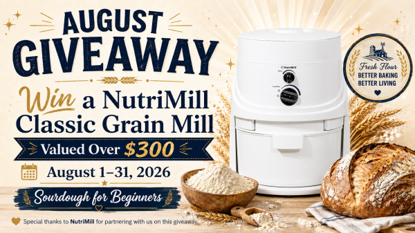 Sourdough for Beginners August 2026 - NutriMill Classic Grain Mill Giveaway - Free Giveaway